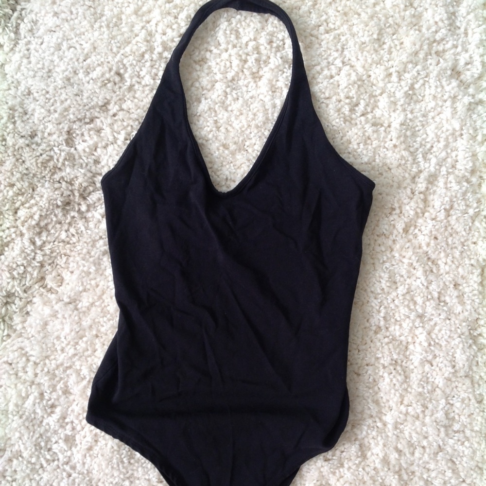 Black halter body suit